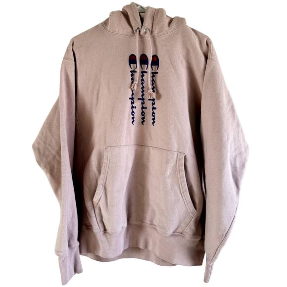 Champion Reverse Weave Hoodie Pullover Adjustable Logo Pocket Pink Large - Picture 1 of 3
